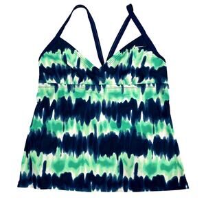 Nike Swim Top Tankini Bathing Suit Navy Blue & Torquoise Green Tie-dye Size 6